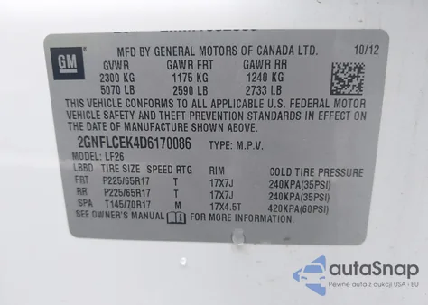 2013 Chevrolet Equinox Ls from USA, damaged, VIN 2GNFLCEK4D6170086